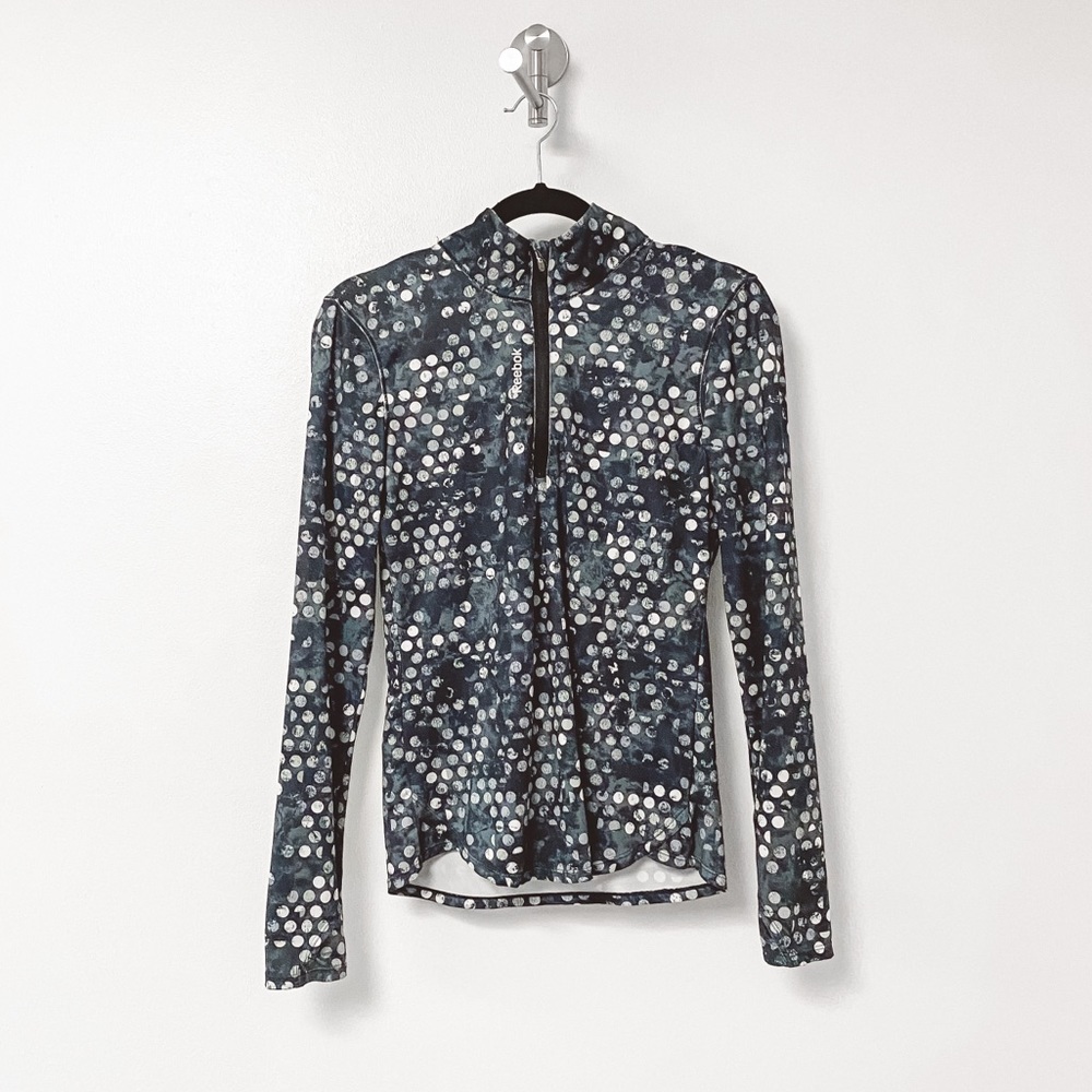 Reebok Women's Long Sleeve Zip Top in Black and White Dot Print